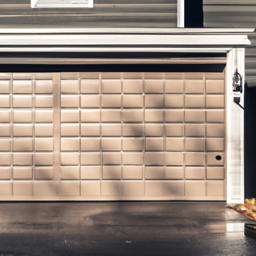Residential garage door on a Boston house in late-autumn light, showing door material and surrounding trim.