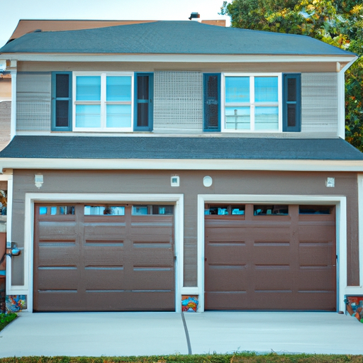Modern garage door on a Boston-area home showing steel panels, insulated sections, and faux wood texture.