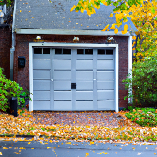Editorial photo of a Boston suburban home with a paneled garage door and crisp autumn light.