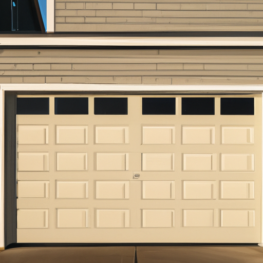New insulated residential garage door on a Boston house exterior, visible seals and panels.